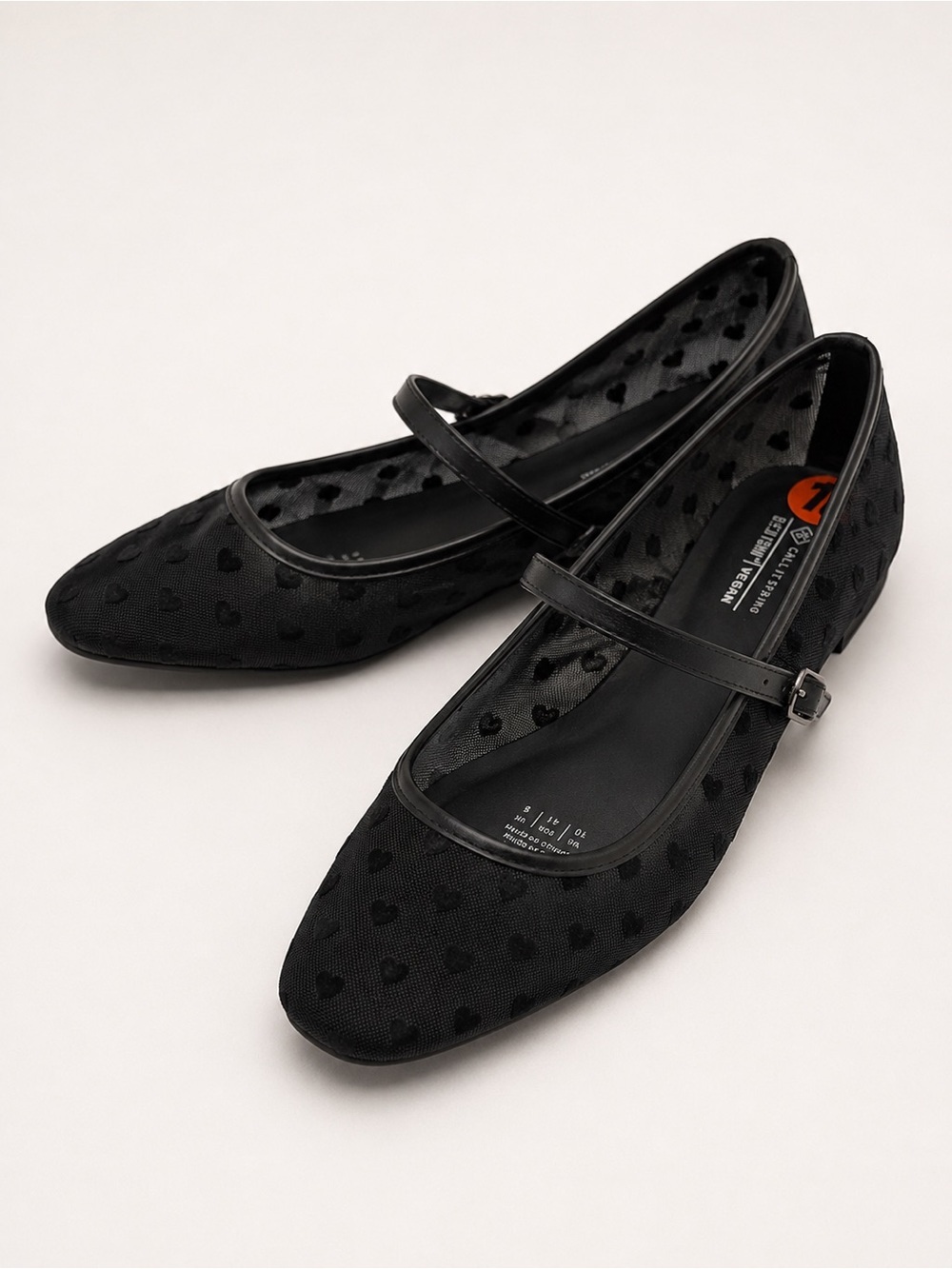 CALL IT SPRING Black Mesh Heart Mary Jane Flats